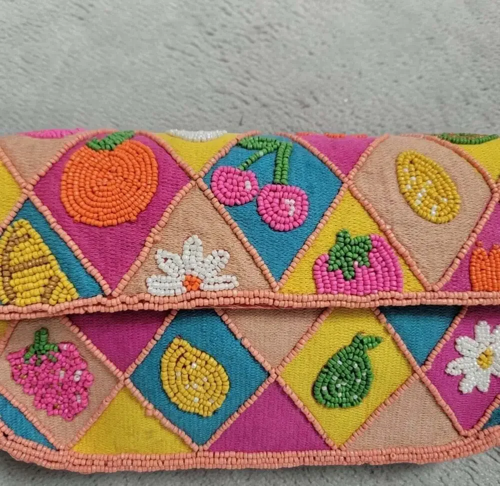 America & Beyond Beaded Fruit & Flower Summer Tropical Embellished Shoulder Bag